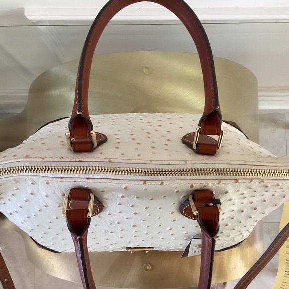 Dooney & Bourke Bone/White Ostrich Leather Dome Satchel Bag Purse Crossbody - Picture 6 of 16